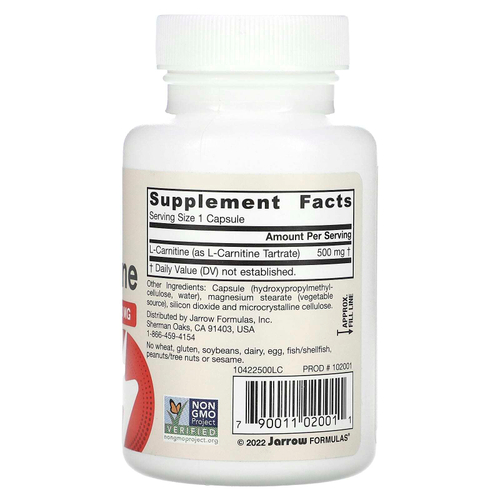 Jarrow Formulas, L-карнитин 500, 500 мг, 50 вегетарианских капсул