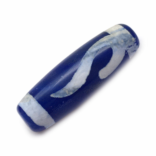 Агат Дзи "Золотой ключ" 28х10 мм, бусины голубые с белым рисунком