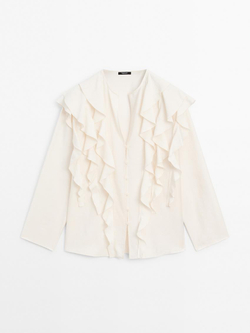 Massimo Dutti Блуза из струящейся ткани с воланами, белый