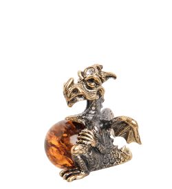 Народные промыслы AM- 272 Фигурка «Сытый дракон» (латунь, янтарь)
