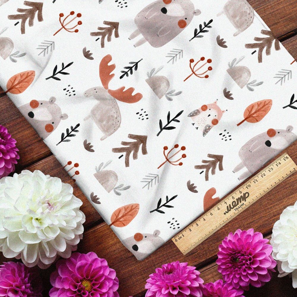 Ткань футер 2-х нитка абстрактные рисунки животных детские