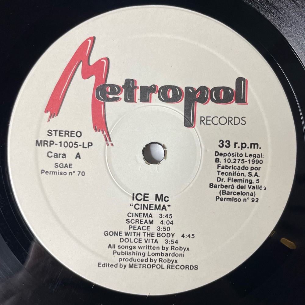 Винтажная виниловая пластинка LP ICE MC Cinema (Spain 1990)