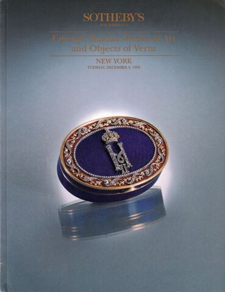 Каталог аукциона Sotheby's, Нью-Йорк, Фаберже, Русское искусство и предметы роскоши от 8 декабря 1992 года
