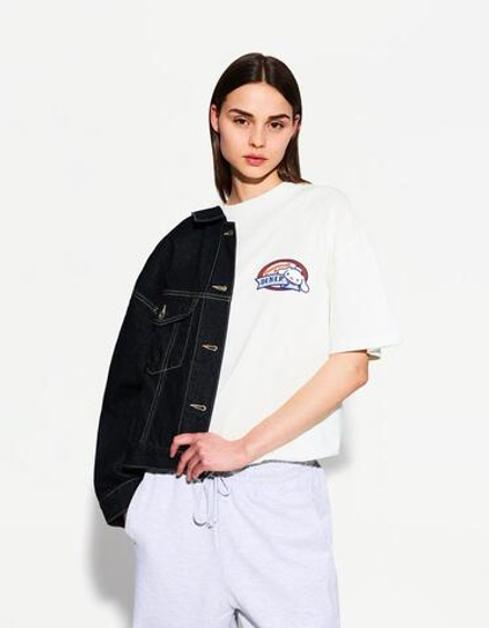 BERSHKA Футболка с принтом Cinnamoroll, белый