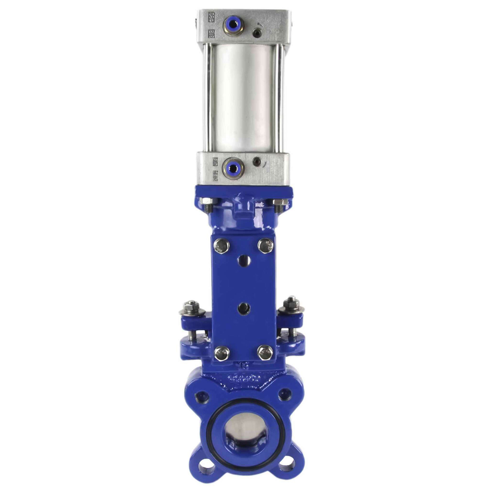 Knife gate valve Elephant GGG40-SS304-EPDM-2W-DA, body material - cast iron GGG40, knife material - stainless steel AISI 304, seal - EPDM, pneumatic actuator