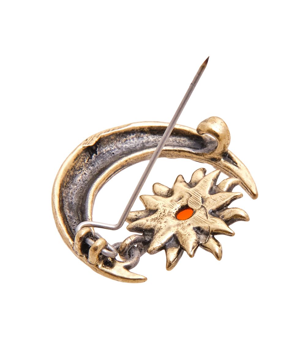 AM-3503 Брошь «Солнце в луне» (латунь, янтарь)