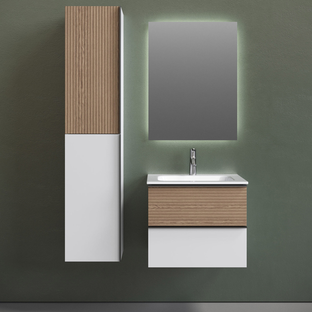 Тумба подвесная под раковину Sancos Delta, Дуб светлый/белый 590х445х500