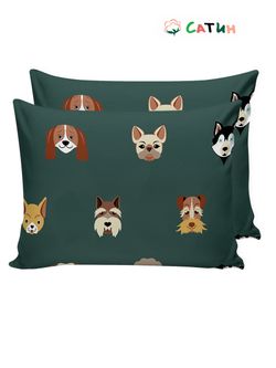 Постельное белье Milky Garden "Dogs (сатин)" семейное  Наволочка 50х70 см 2 шт  Простынь  240х215 см  Пододеяльник 145х215 см(2шт)