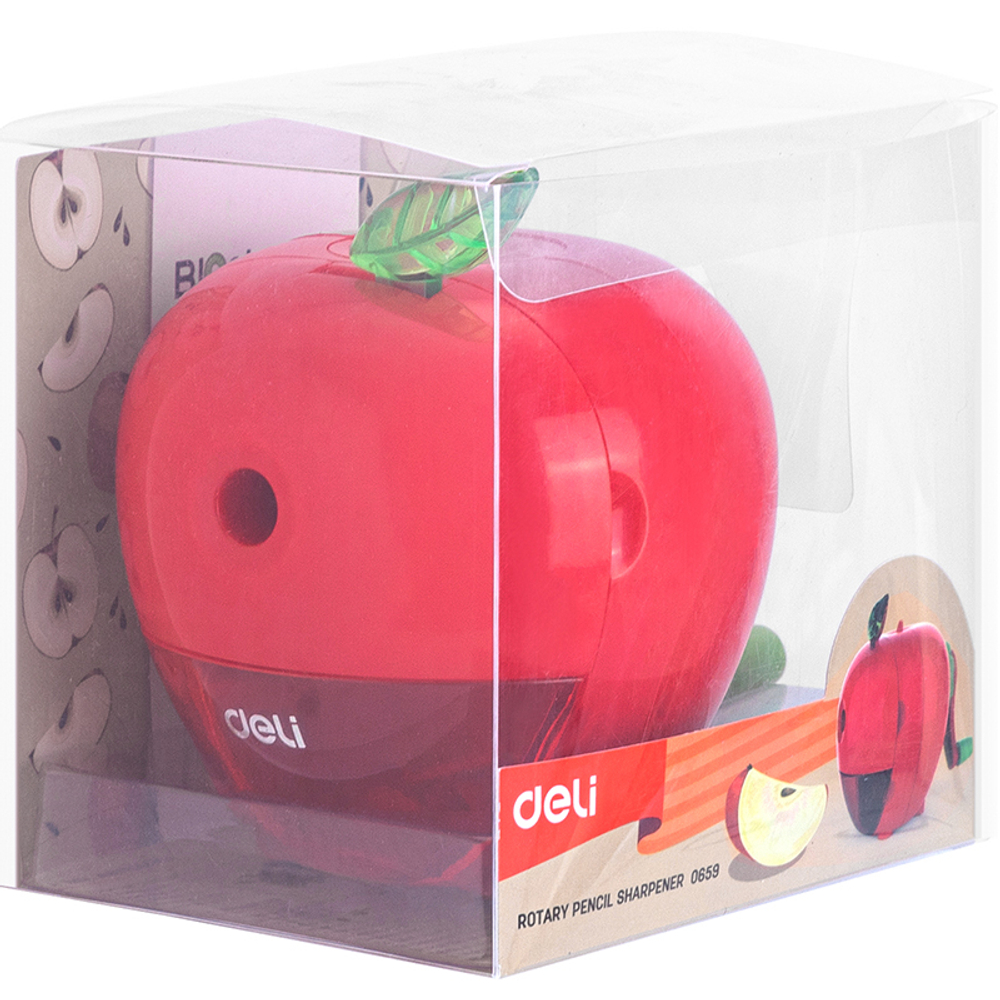 Точилка DELI "Blooming" Apple механическая, 1 отверстие, с контейнером, ассорти