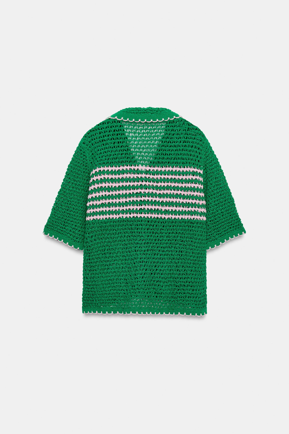 ZARA КАРДИГАН ПОЛО ВЯЗАНЫЙ В ПОЛОСКУ, ЗЕЛЕНЫЙ