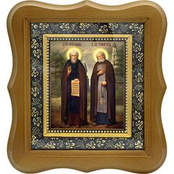 Сергий Радонежский и Серафим Саровский Святые преподобные чудотворцы. Икона на холсте.