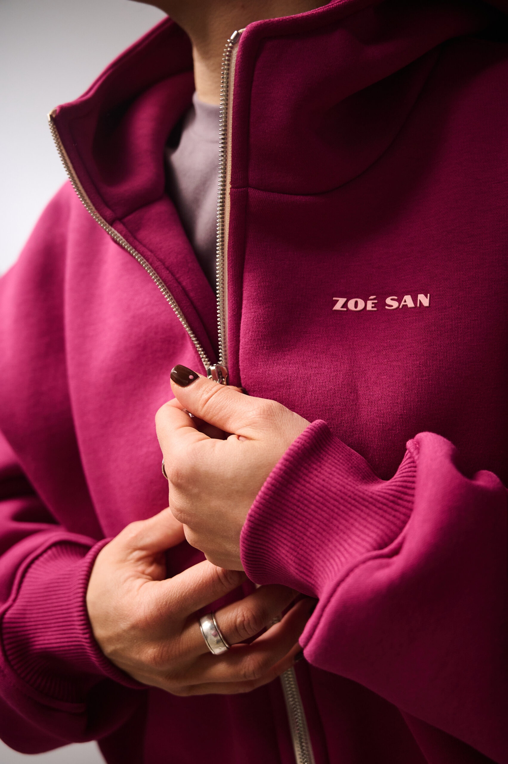 Худи на молнии укороченная с начесом, "Малина"