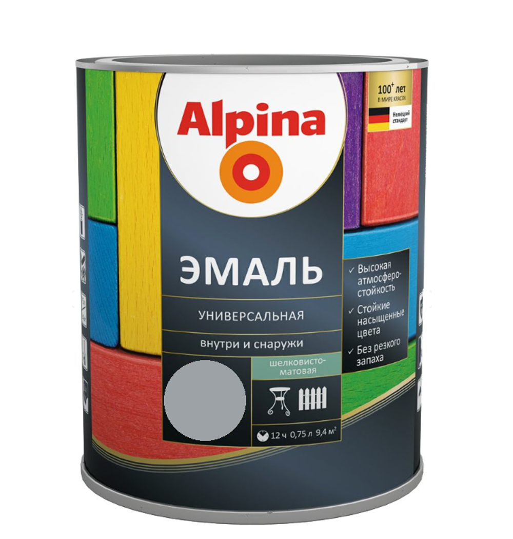 ЭМАЛЬ АЛКИДН. ALPINA ЭМАЛЬ УНИВЕР ШЕЛК-МАТ СЕРЫЙ 0,75Л / 0,97КГ