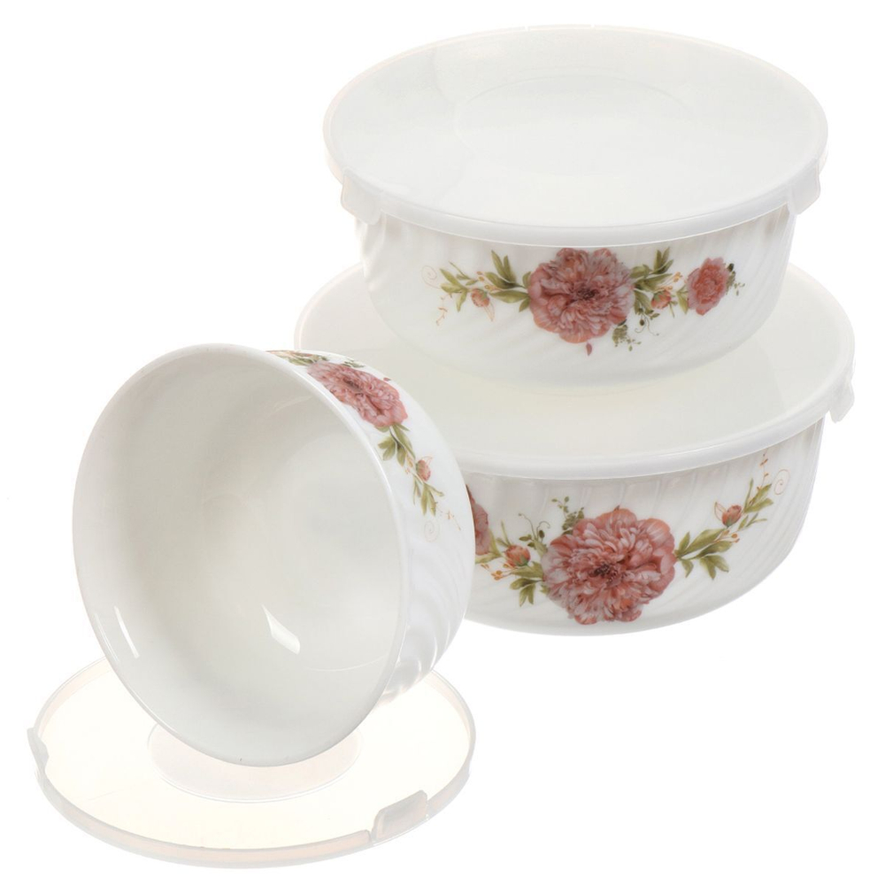 Салатник стеклокерам, кругл, 3 шт, 19, 16, 14 см, с крыш, подар уп, Пион, Daniks, K2125