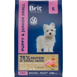Brit premium dog puppy and junior small сухой корм для щенков и молодых собак мелких пород с курицей - 1 кг