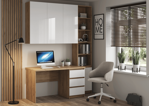 БОСТОН Стол письменный СП-001 МДФ (Комплект) Дуб Крафт золотой / Белый глянцевый