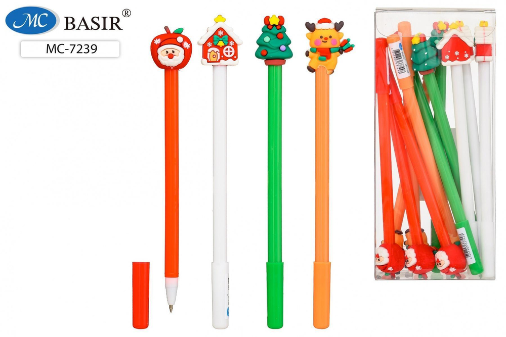 Шариковая ручка синяя детская "Новогодние" ассорти (Basir)