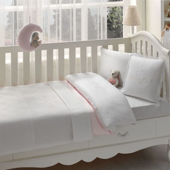 НАБОР ЯСЛИ Детское  постельное белье  с пледом COUPLE BEBE розовый deluxe TIVOLYO HOME Турция