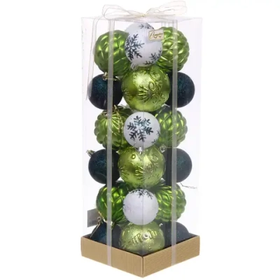 Новогодние шары «Изыск» 8/6 см (набор 18 шт), Изумруд/Салатовый/Белый