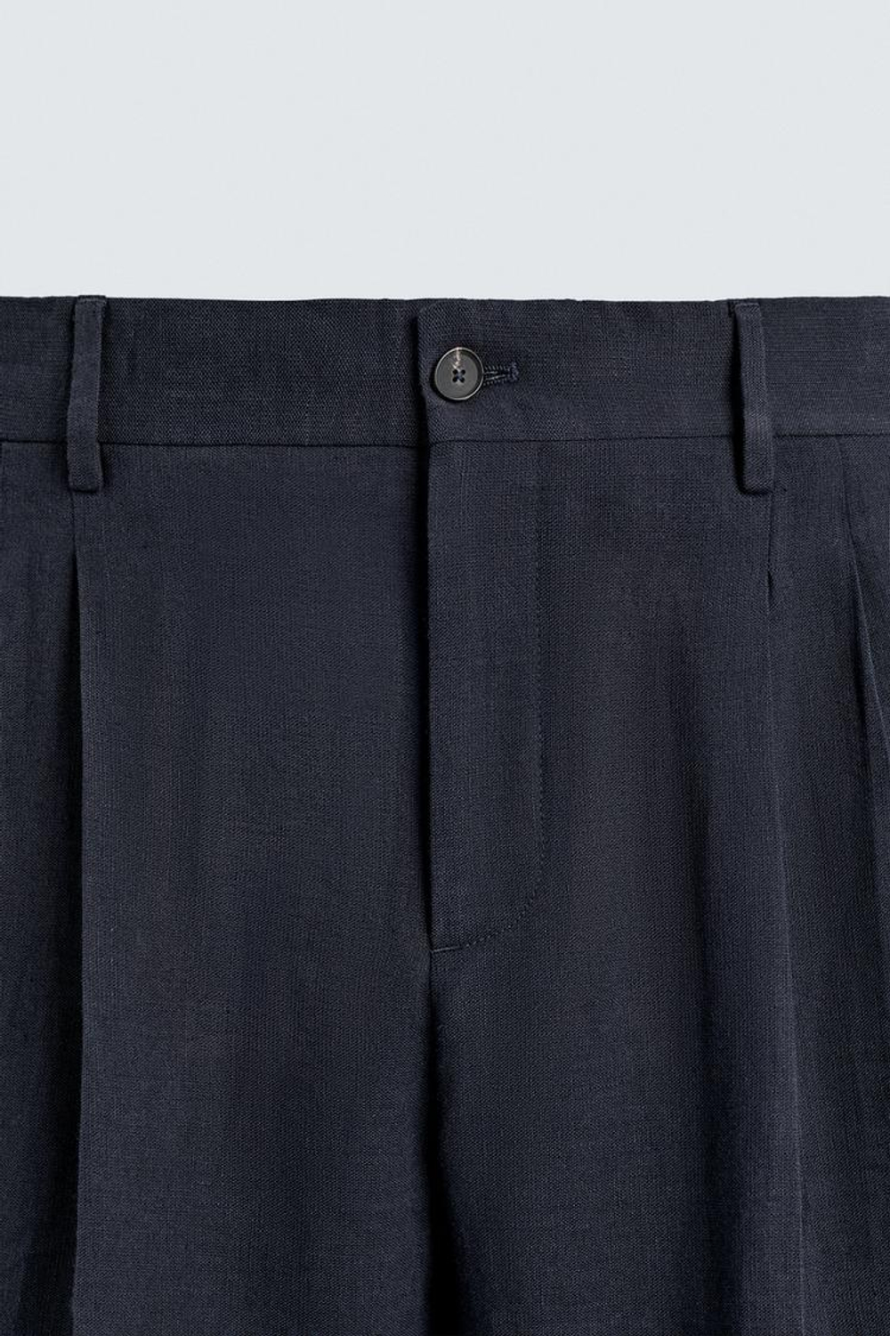 ZARA БРЮКИ ИЗ ЛЬНА И ХЛОПКА С ЗАЩИПАМИ, ИНДИГО