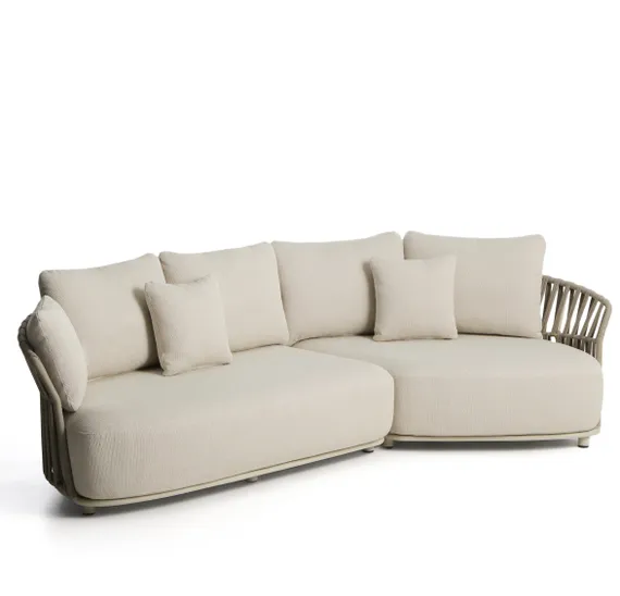 Уличный модульный диван Osani из алюминия экрю и веревки цвета таупе 274 см