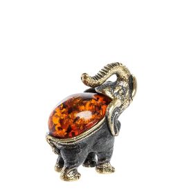 AM- 548 Фигурка «Слон идущий» (латунь, янтарь)