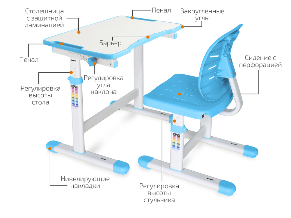Комплект ErgoKids (стол+стул) Evo-07 Ergo Blue (арт. Evo-07 Ergo BL)