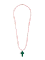 Колье "Stone Cross" из розового кварца c малахитом