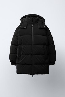 ZARA ДЛИННОЕ СТЕГАНОЕ ПАЛЬТО С ЭТИКЕТКОЙ, ЧЕРНЫЙ