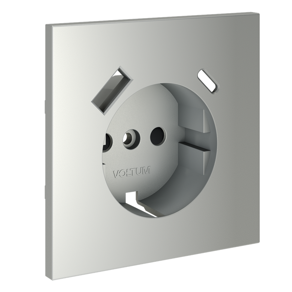 Накладка для розетки с заземлением и защитными шторками, с USB A+C, S70 (сталь)