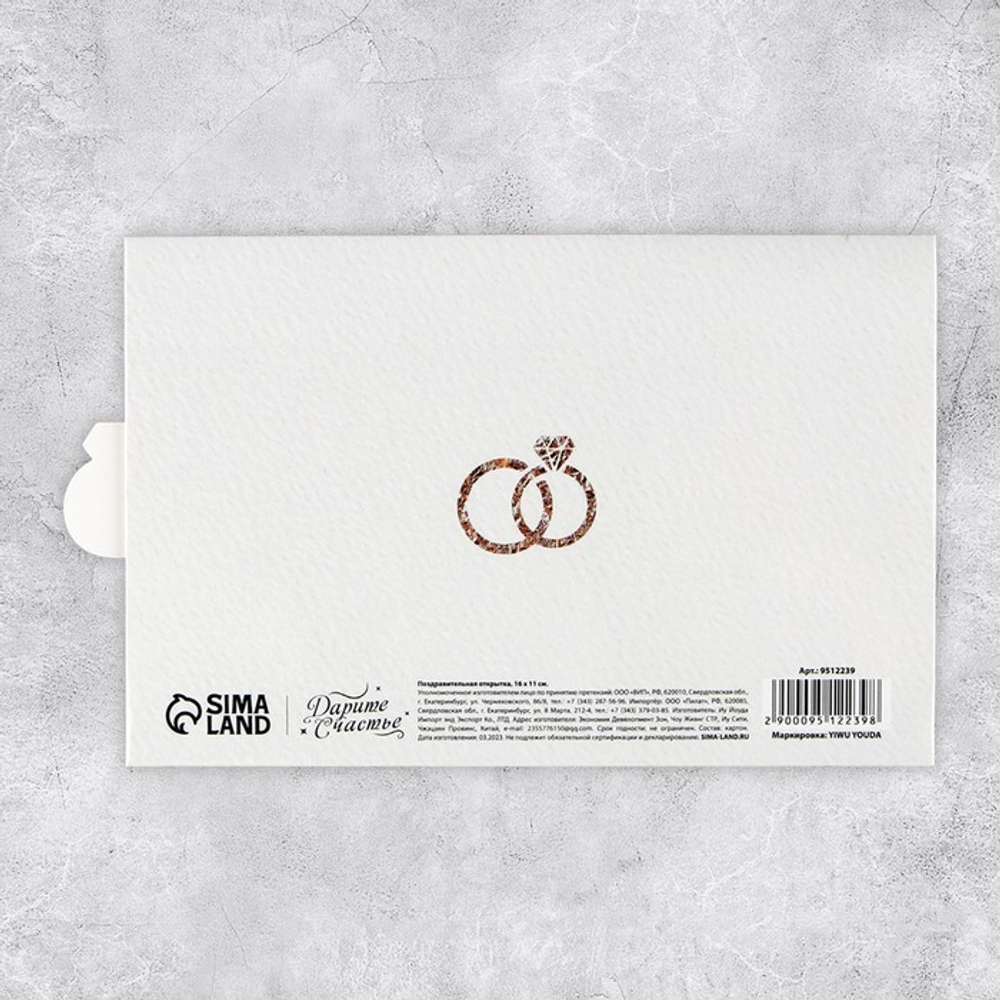 Интерактивная поздравительная открытка «С Днём свадьбы», 16 х 11 см