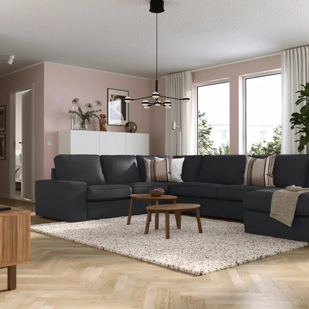Диван угловой 6-местный с оттоманкой - IKEA KIVIK/КИВИК ИКЕА, черный