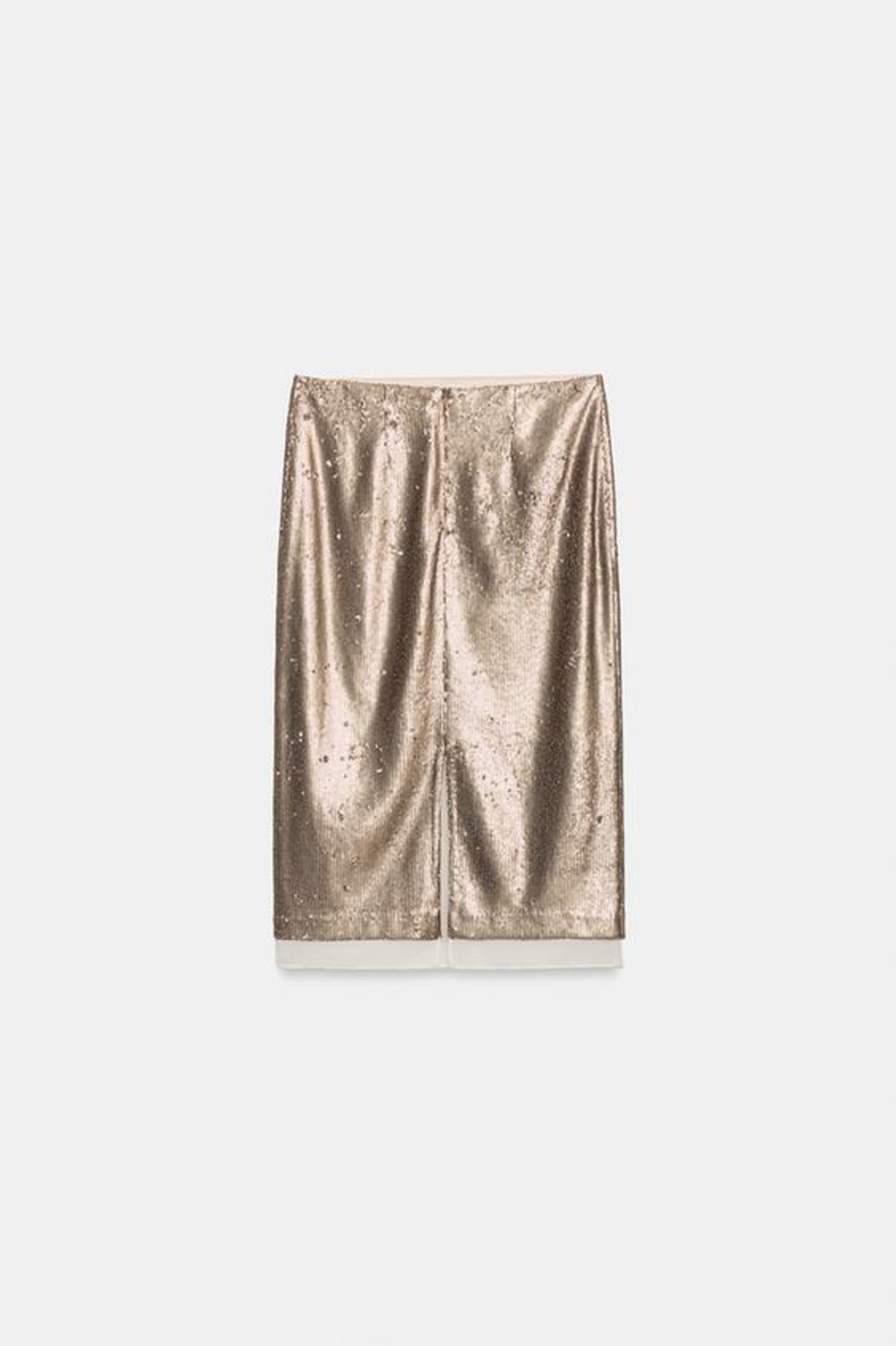 ZARA ЮБКА МИДИ С ПАЙЕТКАМИ — ZW COLLECTION, БЕЖЕВЫЙ
