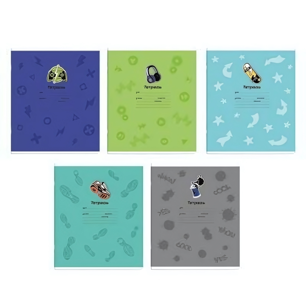 Тетрадь школьная А5 12л клетка "На стиле" ассорт. (Феникс+) микс цветов (комплект 5 шт)