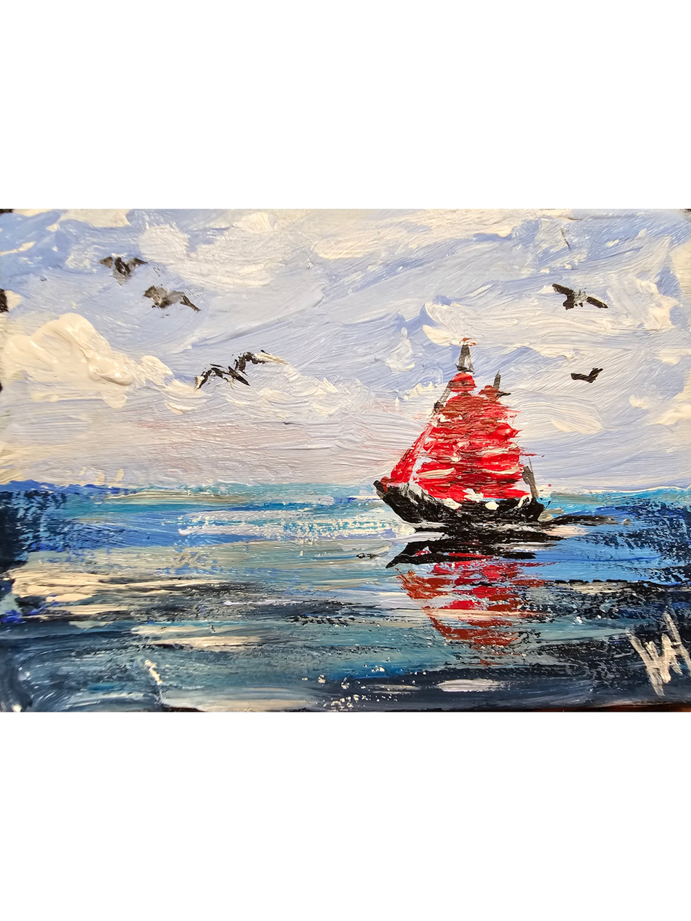 Визитница для собственных визиток в виде кейса с авторской росписью акрилом " Алые паруса"