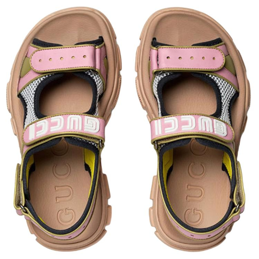 GUCCI Leather Gauze Beach Sandals 5.5cm Women"s Pink