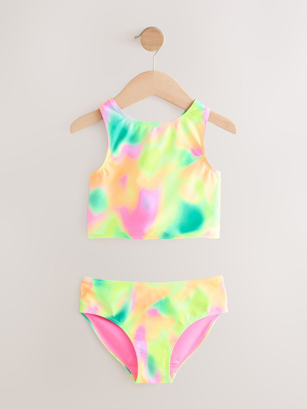 Купальник раздельный и резинка для волос в комплекте для девочки Next AB7-006, Салатовый, Розовый