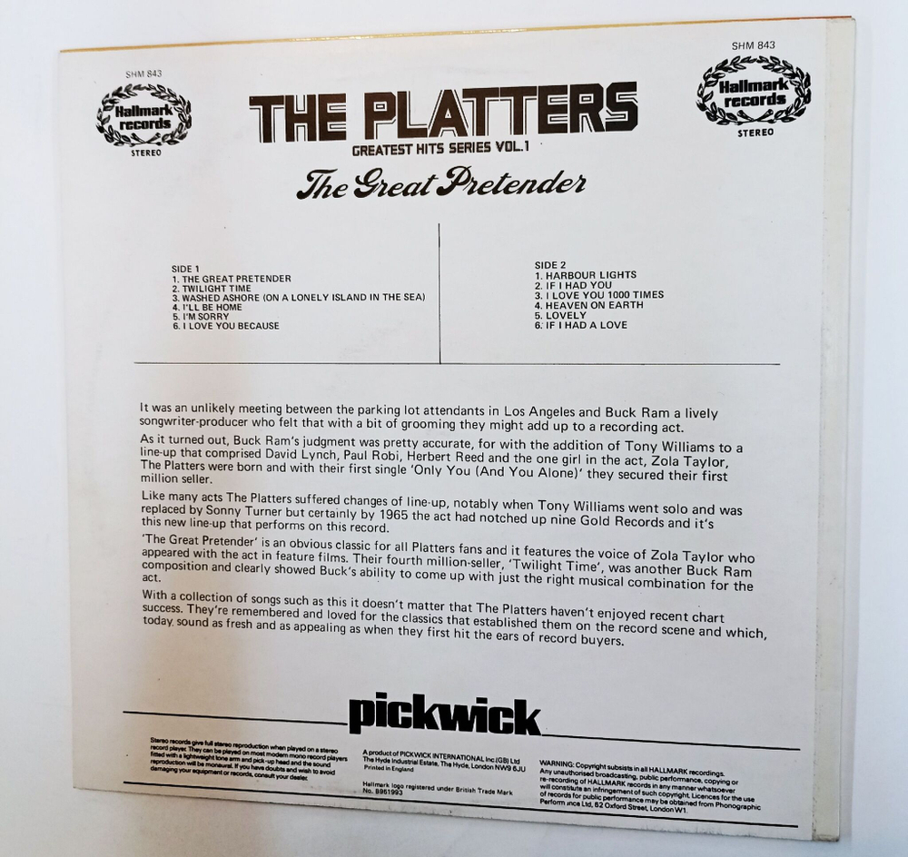 Винтажная виниловая пластинка LP The Platters The Great Pretender (UK 1974)