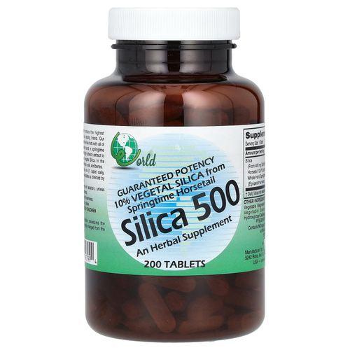 World Organic, Silica 500, диоксид кремния, 200 таблеток (50 мг в 1 таблетке)
