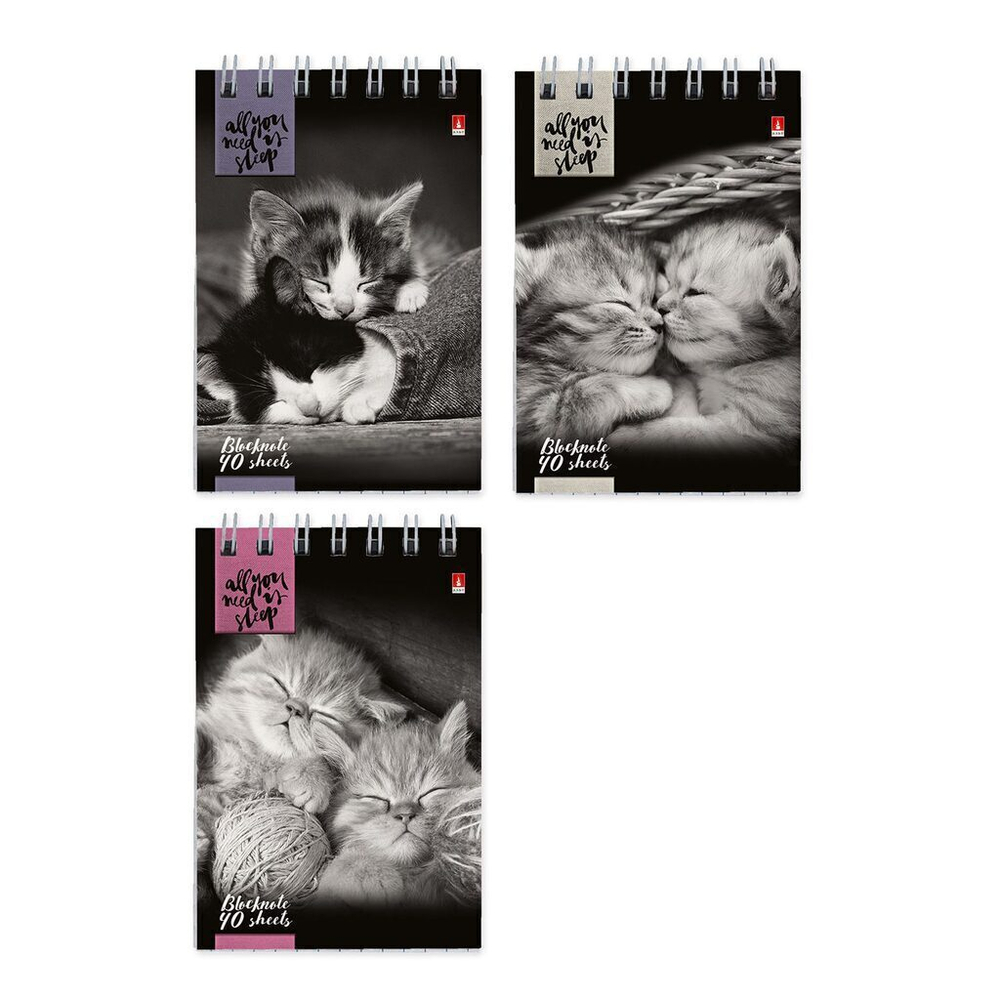 Блокнот А7 40л гребень "Кошки" клетка