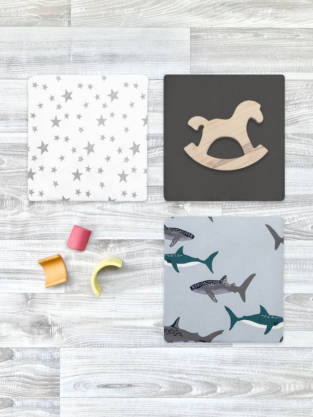 Сет из 3х пелёнок Mjölk Акулы/Звёзды/Steel Grey