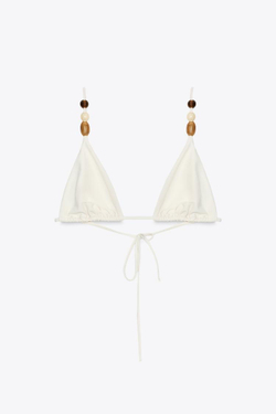 ZARA ТРЕУГОЛЬНЫЙ ТОП БИКИНИ С ДЕТАЛЯМИ, ЭКРЮ