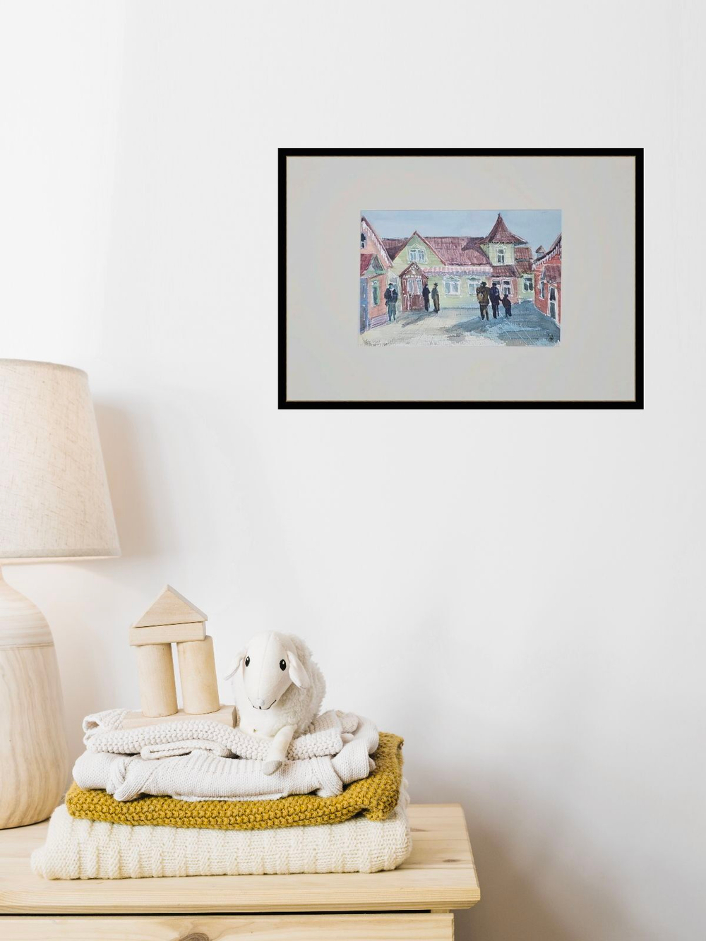 Картина авторская акварельная в паспарту 21х30 см на стену для интерьера "Купчий двор. Звенигород"