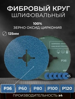 125мм Р36 Фибровый шлифовальный круг (5шт.) SHARPSPLITER для работ по металлу с зерном оксид циркония