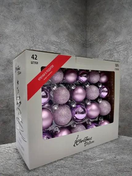 Набор стеклянных шаров Лавандовый микс 42 шт., Christmas De Luxe (87168)