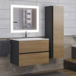 Тумба с раковиной Uperwood Barsa-Next 70 см, подвесная, черная/дуб сонома