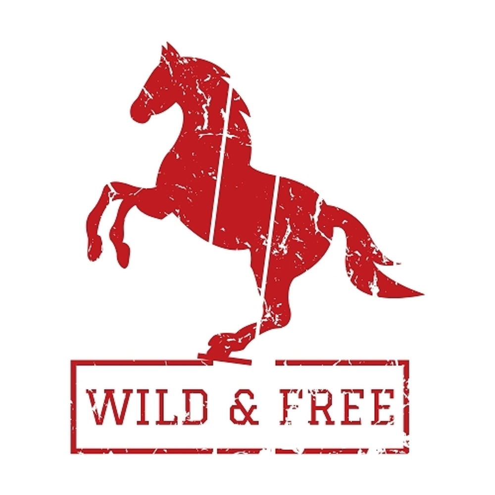 принт PewPewCat с лошадью Wild and free красный для белой футболки