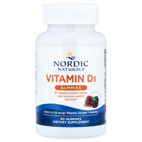 Nordic Naturals, Жевательные таблетки с витамином D3, со вкусом лесных ягод, 1000 МЕ, 60 шт.