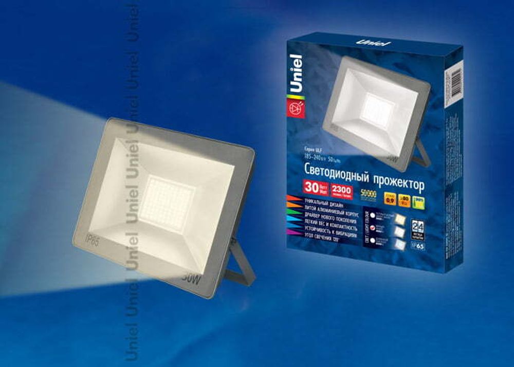 ULF-F15-30W/WW IP65 185-240В SILVER Прожектор светодиодный. Теплый белый свет (3000K). Корпус серебристый. TM Uniel.