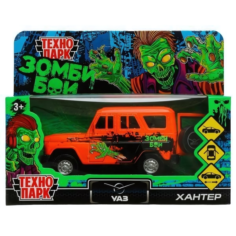 Модель ин.мет. "УАЗ Hunter Зомби" 12см, двер, багаж, оранжевый, коробка HUNTER-12ZOM-OG (Технопарк)